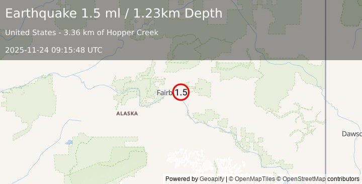 Earthquake 10 km N of North Pole, Alaska (1.5 ml) (2025-11-24 09:15:48 UTC)