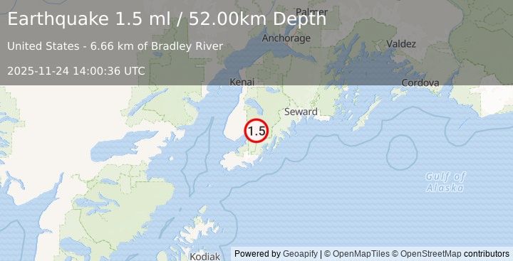 Earthquake 10 km SE of Fox River, Alaska (1.5 ml) (2025-11-24 14:00:36 UTC)