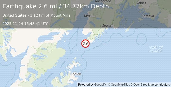 Earthquake 20 km ESE of Port Graham, Alaska (2.6 ml) (2025-11-24 16:48:41 UTC)