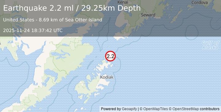 Earthquake 74 km NE of Aleneva, Alaska (2.2 ml) (2025-11-24 18:37:42 UTC)