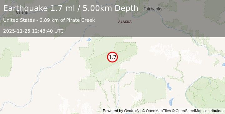 Earthquake 62 km ESE of Denali National Park, Alaska (1.7 ml) (2025-11-25 12:48:40 UTC)
