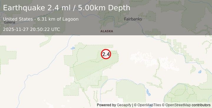 Earthquake 40 km W of Denali Park, Alaska (2.4 ml) (2025-11-27 20:50:22 UTC)