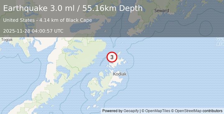 Earthquake 40 km N of Aleneva, Alaska (3.0 ml) (2025-11-28 04:00:57 UTC)