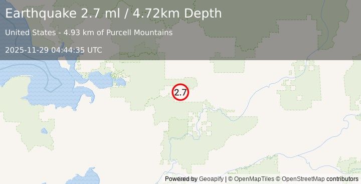 Earthquake 64 km S of Shungnak, Alaska (2.7 ml) (2025-11-29 04:44:35 UTC)