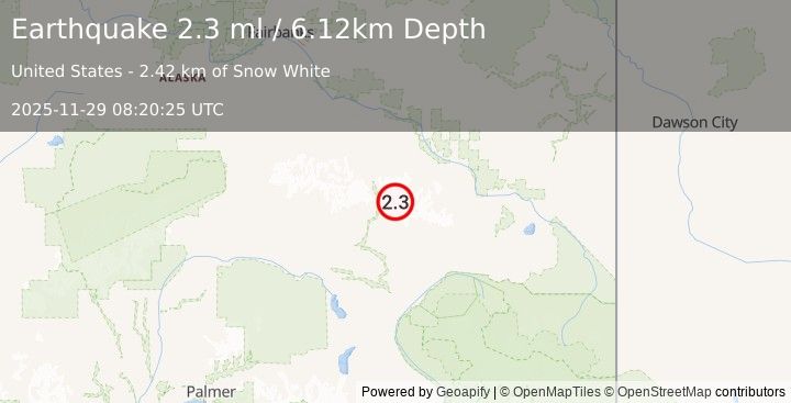 Earthquake 31 km NNE of Paxson, Alaska (2.3 ml) (2025-11-29 08:20:25 UTC)