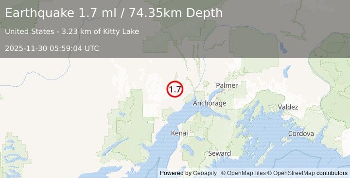 Earthquake 46 km NNW of Beluga, Alaska (1.7 ml) (2025-11-30 05:59:04 UTC)
