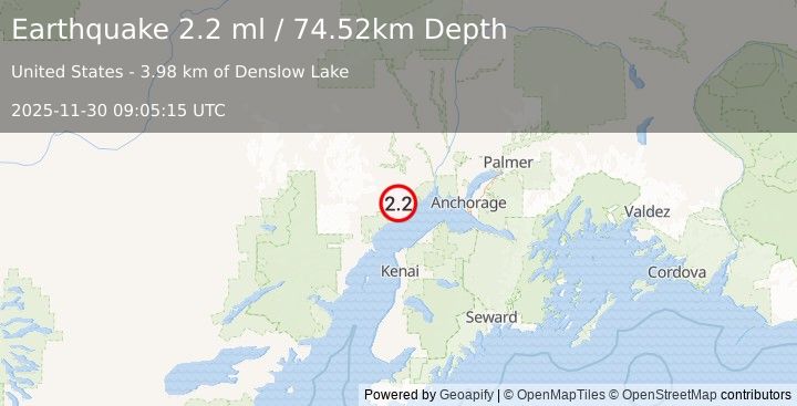 Earthquake 13 km NW of Beluga, Alaska (2.2 ml) (2025-11-30 09:05:15 UTC)