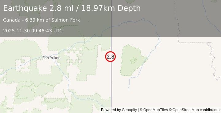 Earthquake 118 km E of Chalkyitsik, Alaska (2.8 ml) (2025-11-30 09:48:43 UTC)