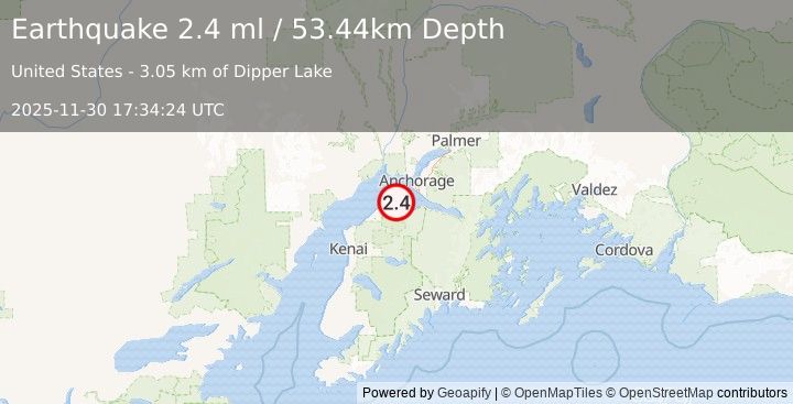 Earthquake 23 km ENE of Point Possession, Alaska (2.4 ml) (2025-11-30 17:34:24 UTC)