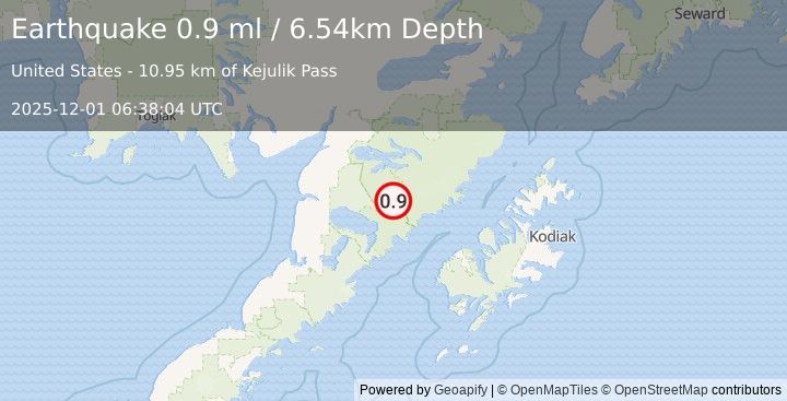 Earthquake 84 km SE of King Salmon, Alaska (0.9 ml) (2025-12-01 06:38:04 UTC)