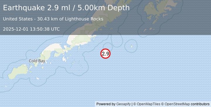 Earthquake 100 km SSE of Chignik, Alaska (2.9 ml) (2025-12-01 13:50:38 UTC)