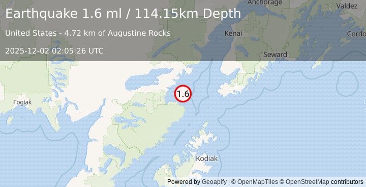 Earthquake 69 km ESE of Pope-Vannoy Landing, Alaska (1.6 ml) (2025-12-02 02:05:26 UTC)