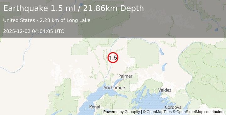 Earthquake 8 km NW of Susitna North, Alaska (1.5 ml) (2025-12-02 04:04:05 UTC)
