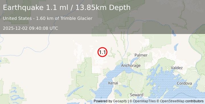 Earthquake 47 km SW of Skwentna, Alaska (1.1 ml) (2025-12-02 09:40:08 UTC)