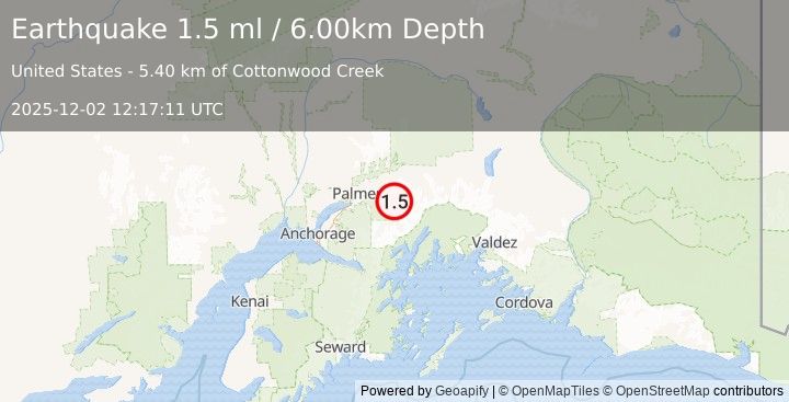 Earthquake 30 km ENE of Knik River, Alaska (1.5 ml) (2025-12-02 12:17:11 UTC)