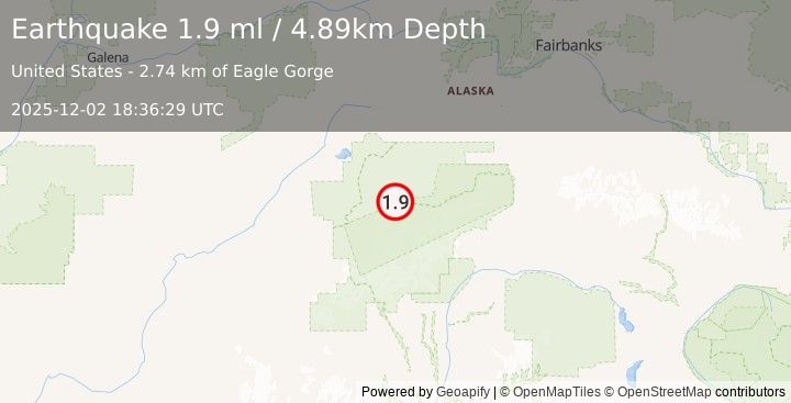 Earthquake 28 km ESE of Denali National Park, Alaska (1.9 ml) (2025-12-02 18:36:29 UTC)