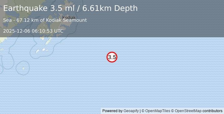 Earthquake 232 km SE of Chiniak, Alaska (3.5 ml) (2025-12-06 06:10:53 UTC)