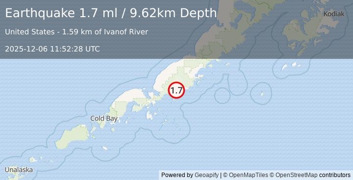 Earthquake 2 km NE of Ivanof Bay, Alaska (1.7 ml) (2025-12-06 11:52:28 UTC)