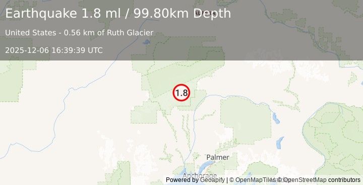 Earthquake 46 km N of Petersville, Alaska (1.8 ml) (2025-12-06 16:39:39 UTC)