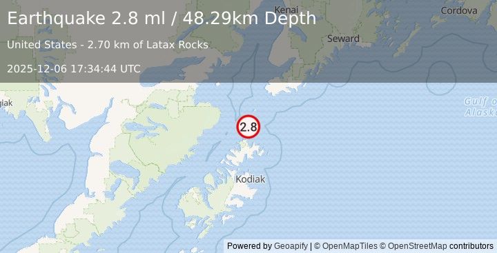 Earthquake 72 km NNE of Aleneva, Alaska (2.8 ml) (2025-12-06 17:34:44 UTC)