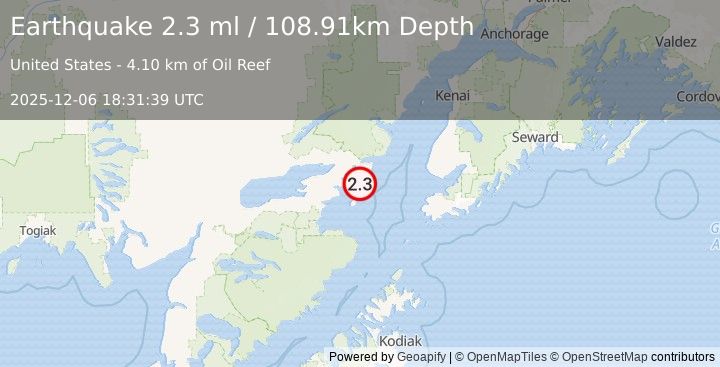 Earthquake 51 km ESE of Pedro Bay, Alaska (2.3 ml) (2025-12-06 18:31:39 UTC)