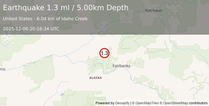 Earthquake 19 km ENE of Minto, Alaska (1.3 ml) (2025-12-06 20:16:34 UTC)