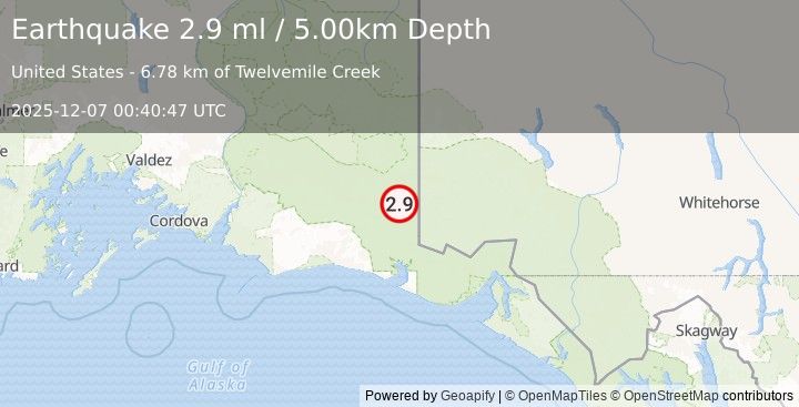 Earthquake 115 km SE of McCarthy, Alaska (2.9 ml) (2025-12-07 00:40:47 UTC)