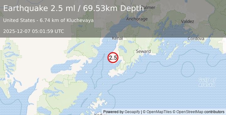 Earthquake 8 km NNE of Nikolaevsk, Alaska (2.5 ml) (2025-12-07 05:01:59 UTC)