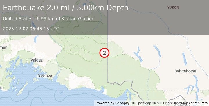 Earthquake 91 km E of McCarthy, Alaska (2.0 ml) (2025-12-07 06:45:15 UTC)