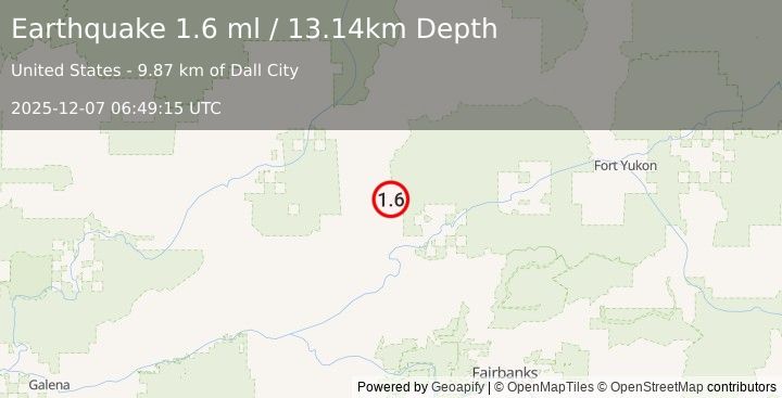 Earthquake 52 km NW of Stevens Village, Alaska (1.6 ml) (2025-12-07 06:49:15 UTC)