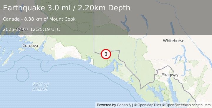 Earthquake 106 km N of Yakutat, Alaska (3.2 ml) (2025-12-07 12:25:18 UTC)