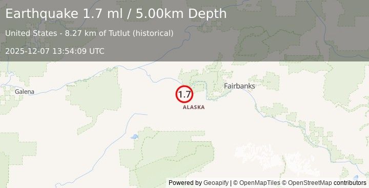 Earthquake 44 km SE of Manley Hot Springs, Alaska (1.7 ml) (2025-12-07 13:54:09 UTC)