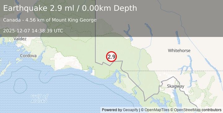 Earthquake 107 km N of Yakutat, Alaska (2.9 ml) (2025-12-07 14:38:39 UTC)
