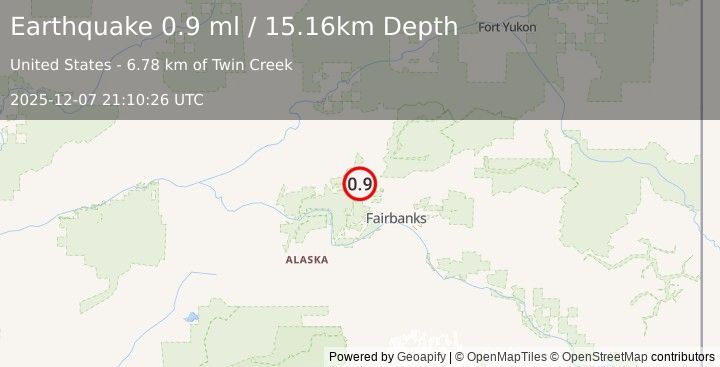 Earthquake 39 km E of Minto, Alaska (0.9 ml) (2025-12-07 21:10:26 UTC)