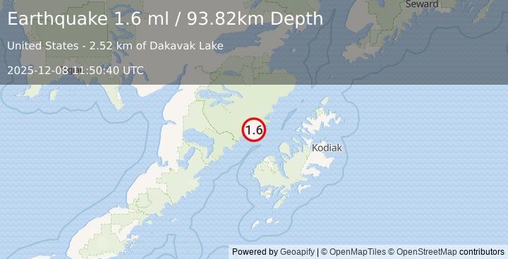Earthquake 59 km NNW of Karluk, Alaska (1.6 ml) (2025-12-08 11:50:40 UTC)