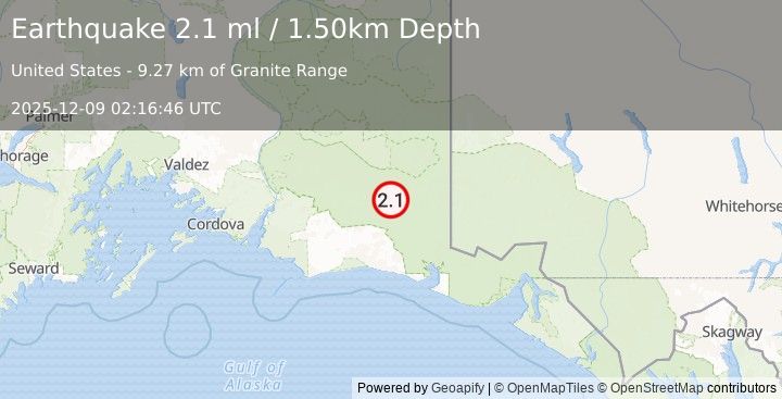 Earthquake 109 km N of Yakutat, Alaska (3.3 ml) (2025-12-09 02:16:29 UTC)