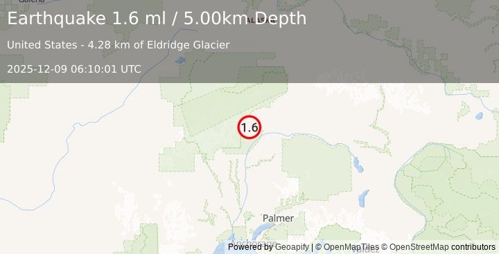 Earthquake 55 km N of Chase, Alaska (1.6 ml) (2025-12-09 06:10:01 UTC)