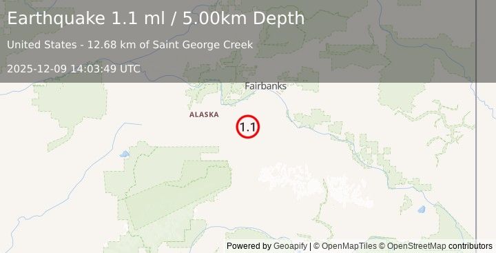 Earthquake 44 km E of Clear, Alaska (1.1 ml) (2025-12-09 14:03:49 UTC)