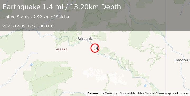 Earthquake 2 km S of Salcha, Alaska (1.4 ml) (2025-12-09 17:21:36 UTC)
