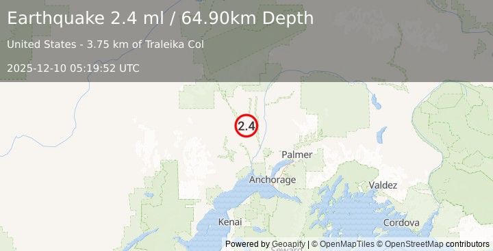 Earthquake 35 km E of Skwentna, Alaska (2.4 ml) (2025-12-10 05:19:52 UTC)