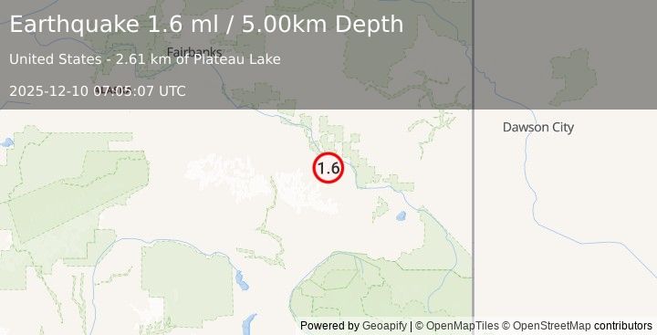 Earthquake 9 km ESE of Dry Creek, Alaska (1.6 ml) (2025-12-10 07:05:07 UTC)