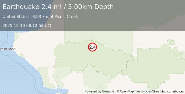 Earthquake 146 km ENE of Red Dog Mine, Alaska (2.4 ml) (2025-12-10 08:12:58 UTC)