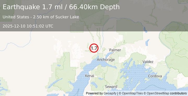 Earthquake 24 km NW of Susitna, Alaska (1.7 ml) (2025-12-10 10:51:02 UTC)