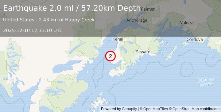 Earthquake 2 km W of Happy Valley, Alaska (2.0 ml) (2025-12-10 12:31:10 UTC)