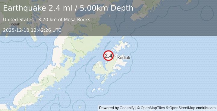 Earthquake 37 km W of Port Lions, Alaska (2.4 ml) (2025-12-10 12:42:26 UTC)