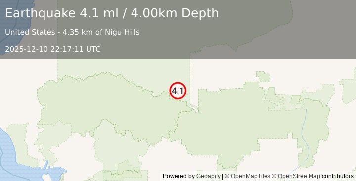 Earthquake 146 km NNE of Ambler, Alaska (4.2 ml) (2025-12-10 22:17:16 UTC)