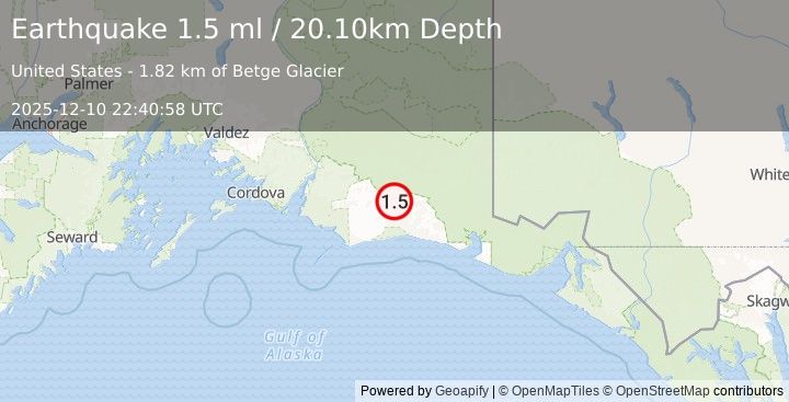 Earthquake 108 km S of McCarthy, Alaska (1.5 ml) (2025-12-10 22:40:58 UTC)
