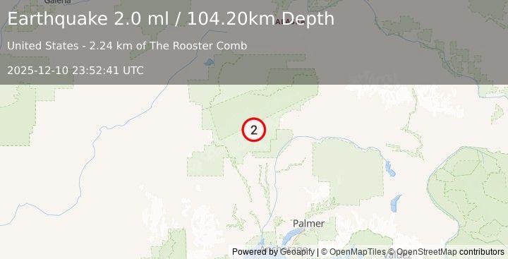Earthquake 51 km N of Petersville, Alaska (2.0 ml) (2025-12-10 23:52:41 UTC)