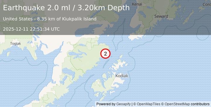 Earthquake 79 km NNW of Aleneva, Alaska (2.0 ml) (2025-12-11 22:51:34 UTC)