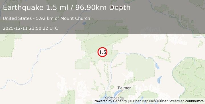 Earthquake 44 km N of Petersville, Alaska (1.5 ml) (2025-12-11 23:50:22 UTC)